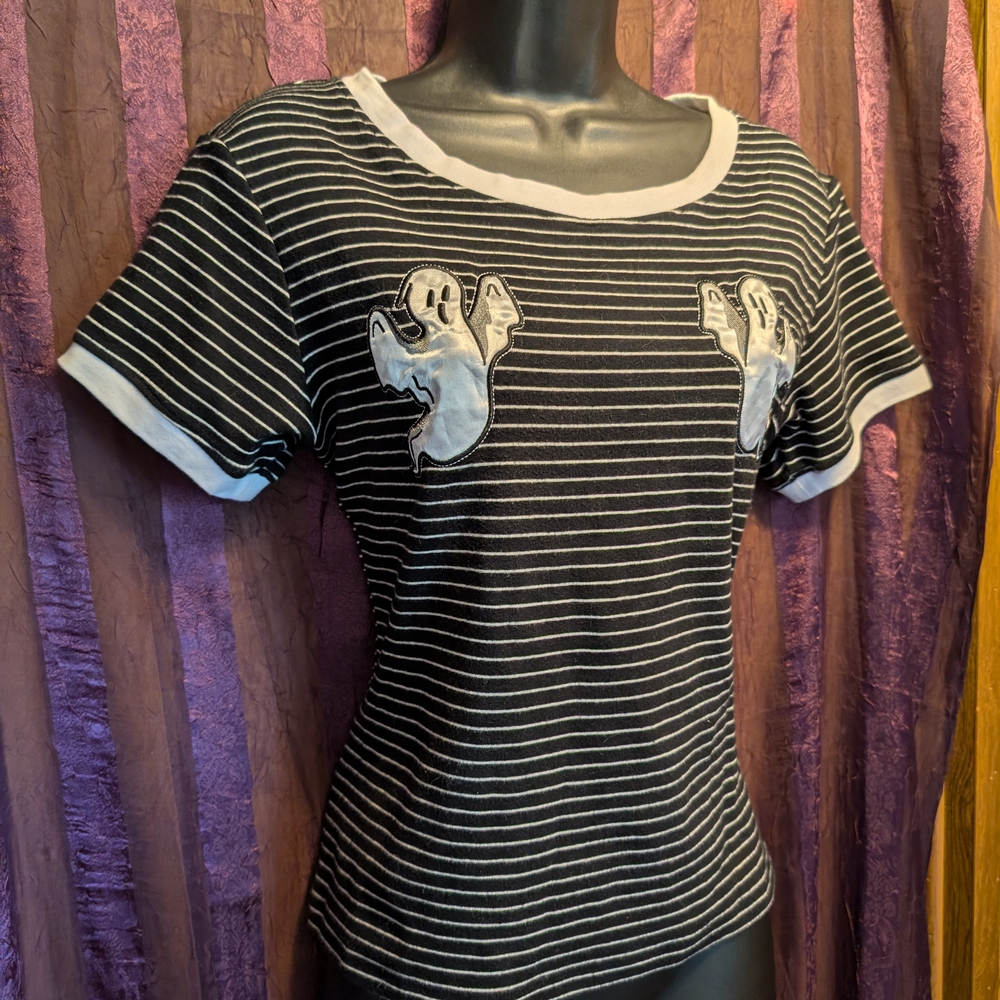 HELL BUNNY Boo-bies Striped Shirt Top Punk Kawaii Japan Goth Retro M/L Fall 🍂
